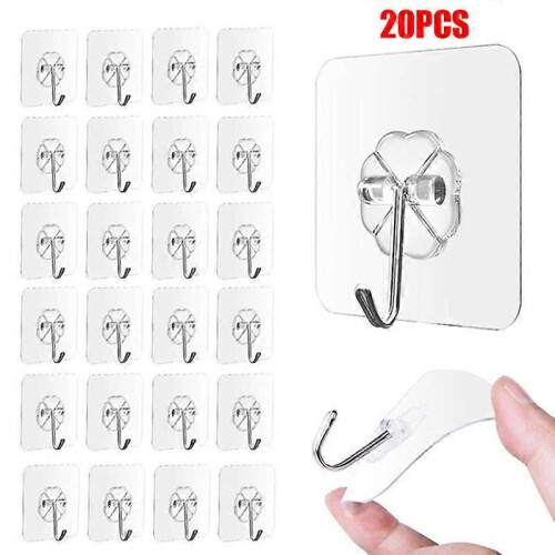 Heavy Duty Transparent Self Adhesive Metal Wall Hooks20 Pcs