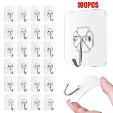 Heavy Duty Transparent Self Adhesive Metal Wall Hooks100 Pcs