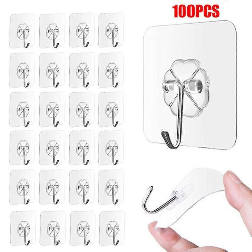 Heavy Duty Transparent Self Adhesive Metal Wall Hooks100 Pcs