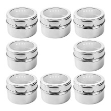8pcs Magnetic Spice Jars Stainless Steel Spice Container Spice Tins With Stickers