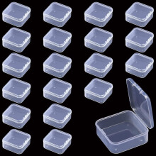 Pacote com 20 caixas plásticas transparentes com tampa quadrada, mini recipientes para miçangas, joias e comprimidos.