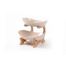 3-stöckige Obstschale mit Griffen aus PP-Holz, Aufbewahrungsorganizer, Beige