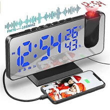 2024 Projection Ceiling Alarm Clock, Ceiling Projection Alarm Clock Radio, with 7.5 Inch Mirror Screen, Temperature Usb Port, Dual Alarm Clocks, 4 Adj