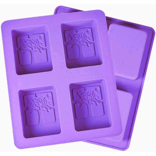 Silicone Baking Mould, 2-Piece Rectangular Set with 4 Cavity Tree Design