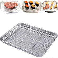 Grille de refroidissement et d'égouttage d'huile en acier inoxydable, plaque de cuisson pour barbecue, ustensiles de cuisine 26 cm x 20 cm x 2,5 cm