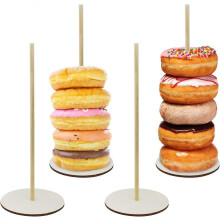 Présentoir à donuts rond en bois (4 pièces) pour desserts et fêtes.