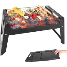 Barbecue pliable au charbon de bois, en acier inoxydable, idéal pour le camping et les pique-niques en plein air.