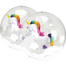 2 Stück aufblasbare Einhorn-Strandbälle (30 cm), ideal für sommerlichen Wasserspaß und Strandfußball.