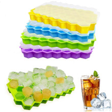 4 Pack Silicone Ice Cube Tray with Lids, BPA Free, Easy Release, Square