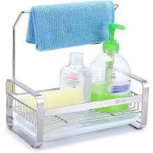 Large Stainless Steel Soap Drainer Rack with Plastic Tray for Kitchen Sink Organizer