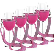 Pack of 4 Wine Glass Holders for Hanging, Ideal for Festivals, Christmas, Birthday, and Wedding (Pink)