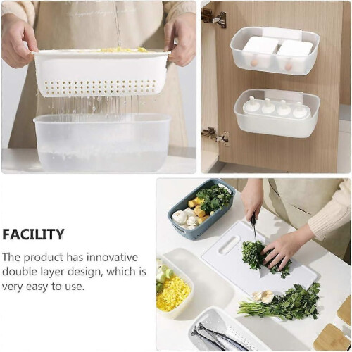 Rinsing Bowl 2-in-1 Multi-Function Kitchen Colander Filter Bowl Set Double-Layer Plastic Food Strainer(White) 2