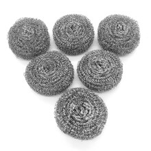 Conjunto de 6 esponjas de aço inoxidável, palha de aço para esfregar, ideais para cozinhas e banheiros.