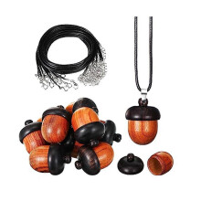 Wood Nut Pendant Charms with Black Waxed Necklace Cord DIY Set