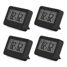 Conjunto de 4 peças com higrômetro e termômetro digital, suporte magnético, termômetro para répteis, monitor de temperatura e umidade, preto.