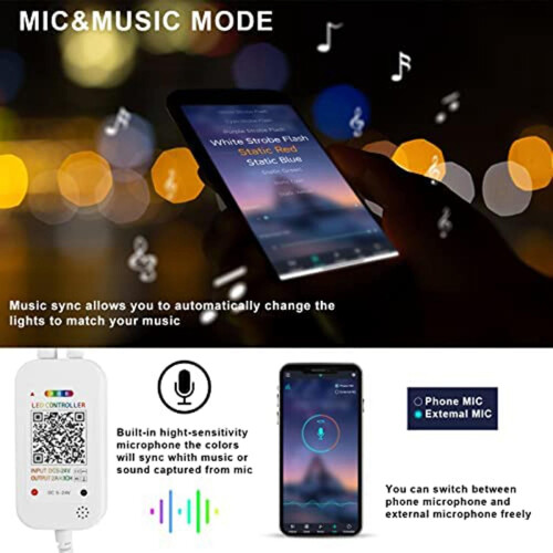 Dc5-24v Bluetooth Led Controller+24 Keys Remote Control App Control And Music Sync Rgb Ir Rf For 50 2