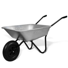 Keplin 65L Garden Heavy Duty Steel Wheelbarrow with Pneumatic Tyre, Single Wheel Supports 100kg Capacity, Galvanised