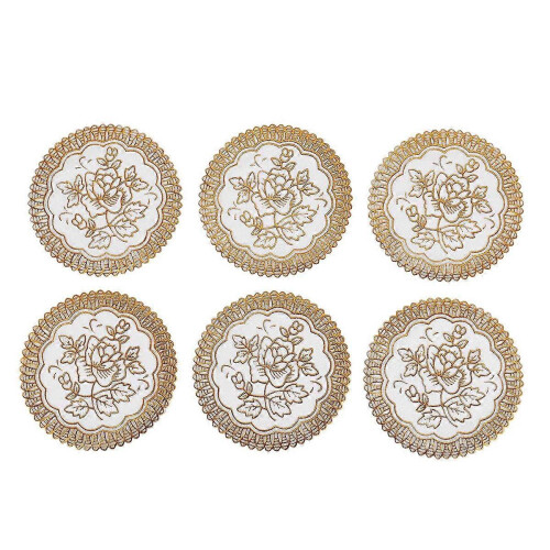 Ensemble de 6 sous-verres de table à fleurs dorés exquis 1