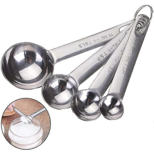 Messlöffel-Set aus Edelstahl mit skaliertem Messbecher, Silber 2