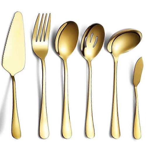 6-Piece Serving Flatware Silverware Set, Include Cake Server, Slotted Serving Spoon 1