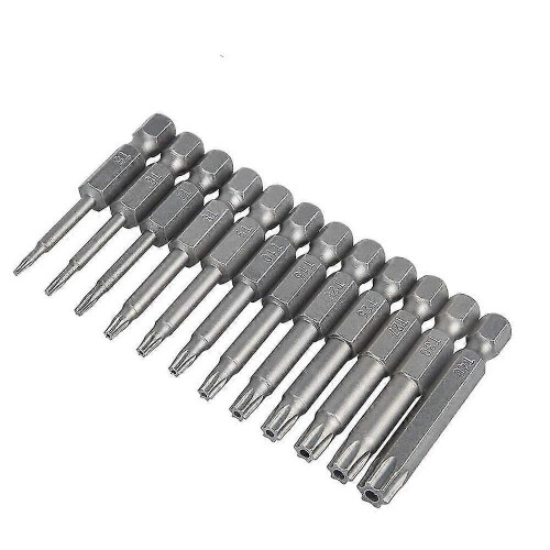 12 Pack T5-T40 S2 Hex Torx Screwdriver Bit Set Tamperproof Security Steel Star Tool Kit,,Silver