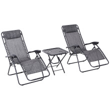 3pc Folding Zero Gravity Chair Set, Reclining Sun Loungers with Side Table, for Garden Yard Pool