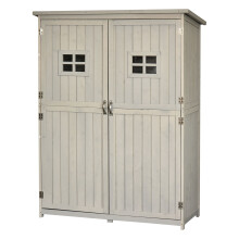 Wooden Garden Tool Storage Shed with Windows, Double Door Tool Cabinet, 127.5L x 50W x 164H cm