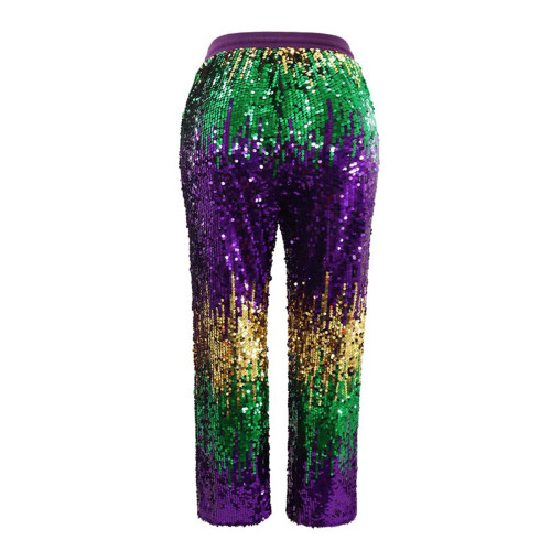 Women's Glitter Sequin Long Loose Pants Bling Party-Multi L 2