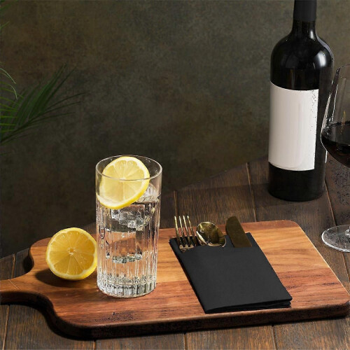Disposable Dinner Napkins with Built-in Flatware Pocket for WeddingBlack 2