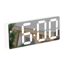 Mirror Bedside Alarm Clock Battery Plug-In Dual-Purpose LED Clock, Colour: Rectangular White Shell (Mirror White Light)