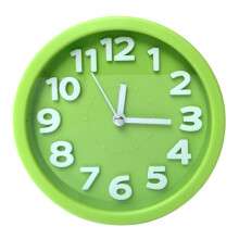 Round, 12cm diameter, candy-colored, 3D digital, silent alarm clock for children and students (green).