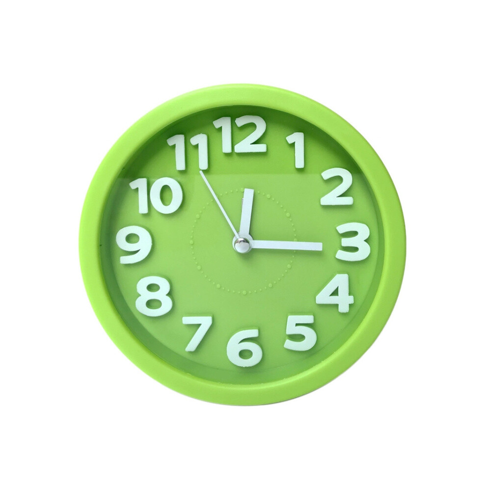 Round, 12cm diameter, candy-colored, 3D digital, silent alarm clock for children and students (green).