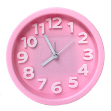 Round, 12cm diameter, candy-colored, 3D digital, silent alarm clock for children and students (pink).