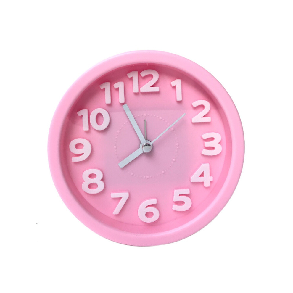 Round, 12cm diameter, candy-colored, 3D digital, silent alarm clock for children and students (pink).
