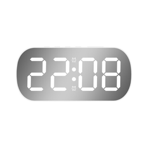 6637 LED Digital Temperature Display Electronic Clock, Desktop Mirror Alarm Clock (White with White Light)