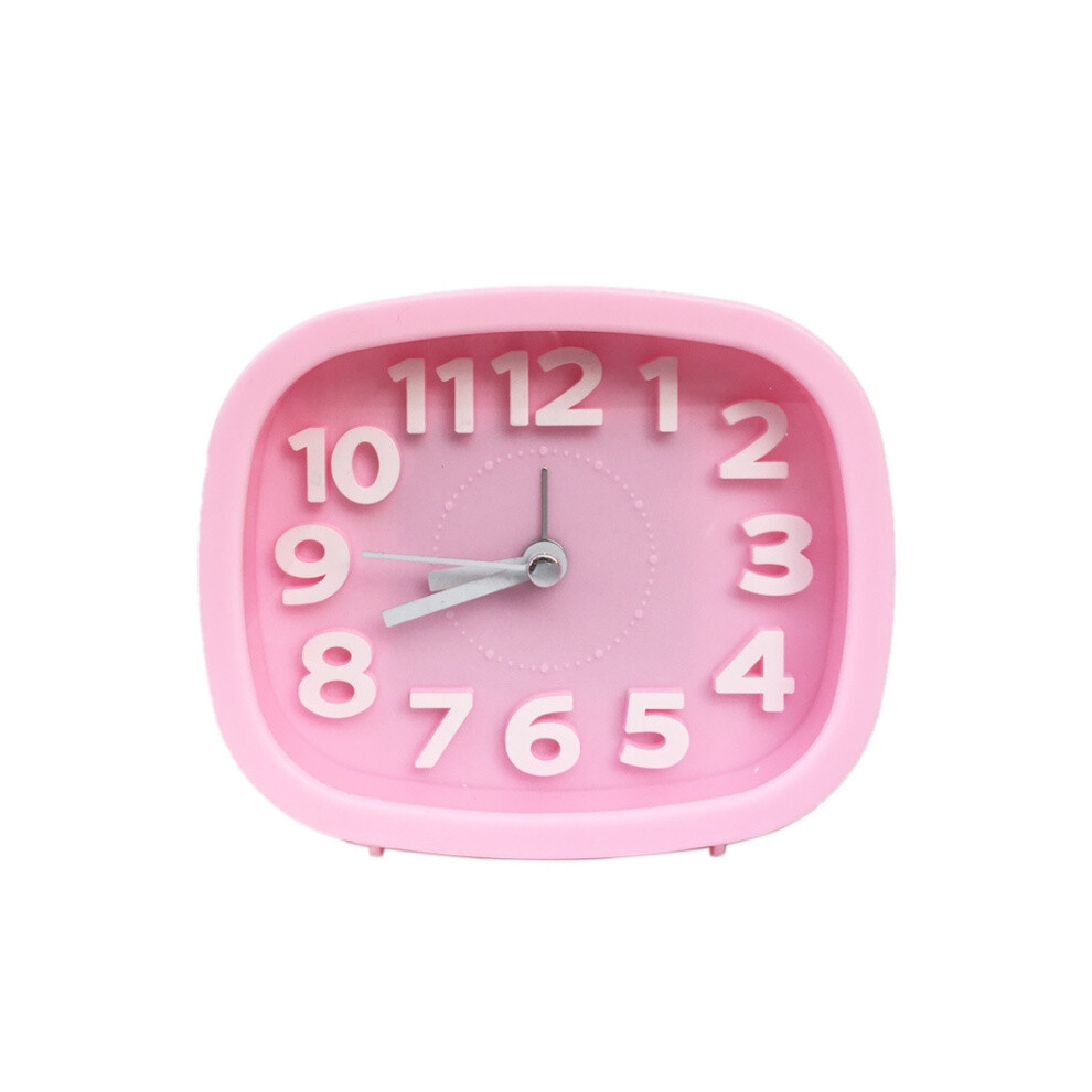 Square, candy-colored, 3D digital silent alarm clock for children and students (pink)