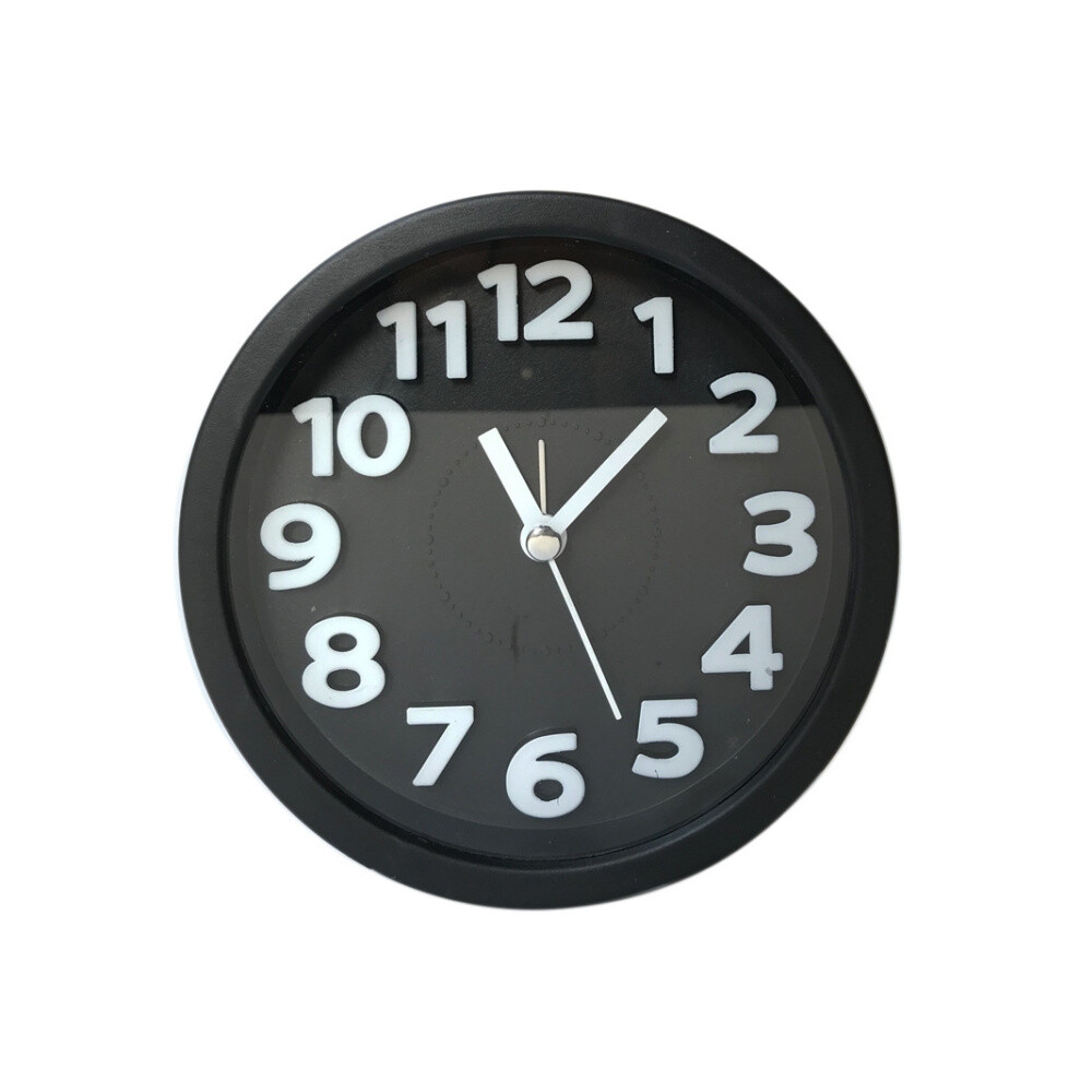 Round, 12cm diameter, candy-colored, 3D digital, silent alarm clock for children and students (black).