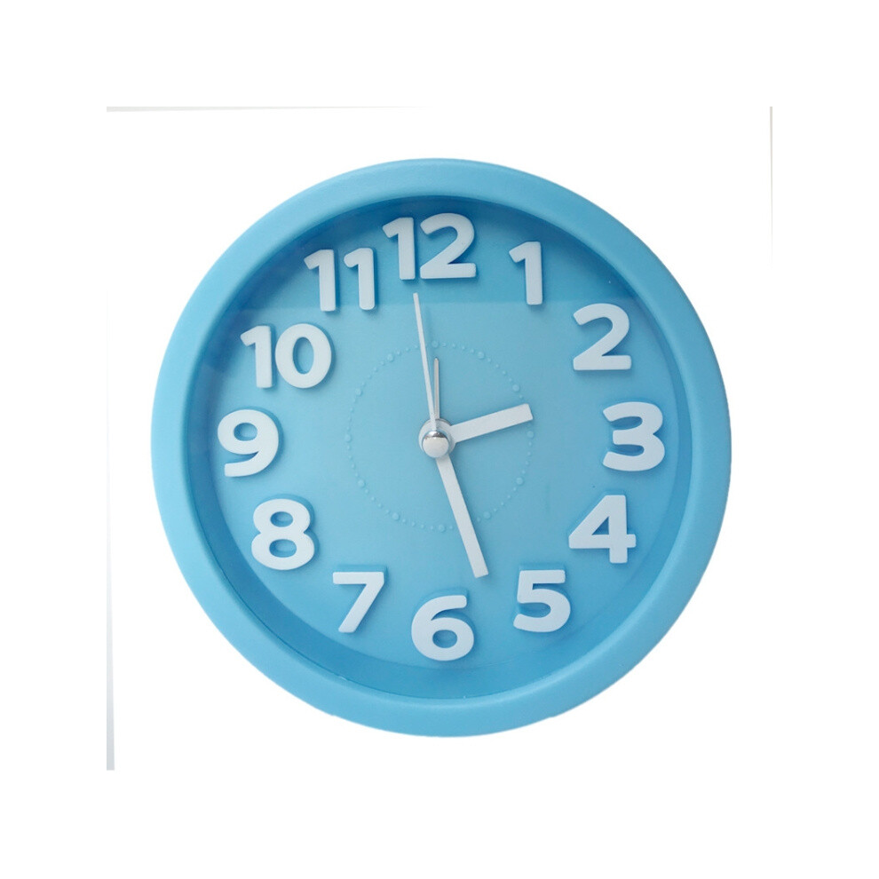Round, 12cm diameter, candy-colored, 3D digital, silent alarm clock for children and students (blue).