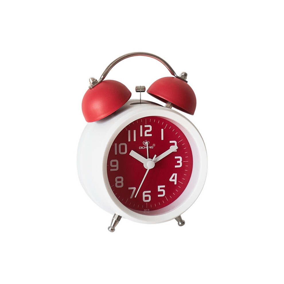 6016 Simple Bell Small Alarm Clock Students Learning Bedside Clock With Night Light(Red)
