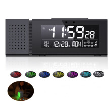 TS-P30 Multifunctional Night Light Digital Alarm Clock with Radio, Temperature and Humidity Display, and IR Sensor (Black)
