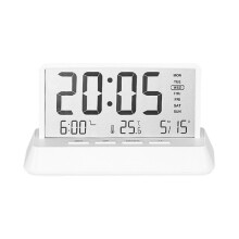 Multifunctional temperature/date display electronic alarm clock (white, opaque)