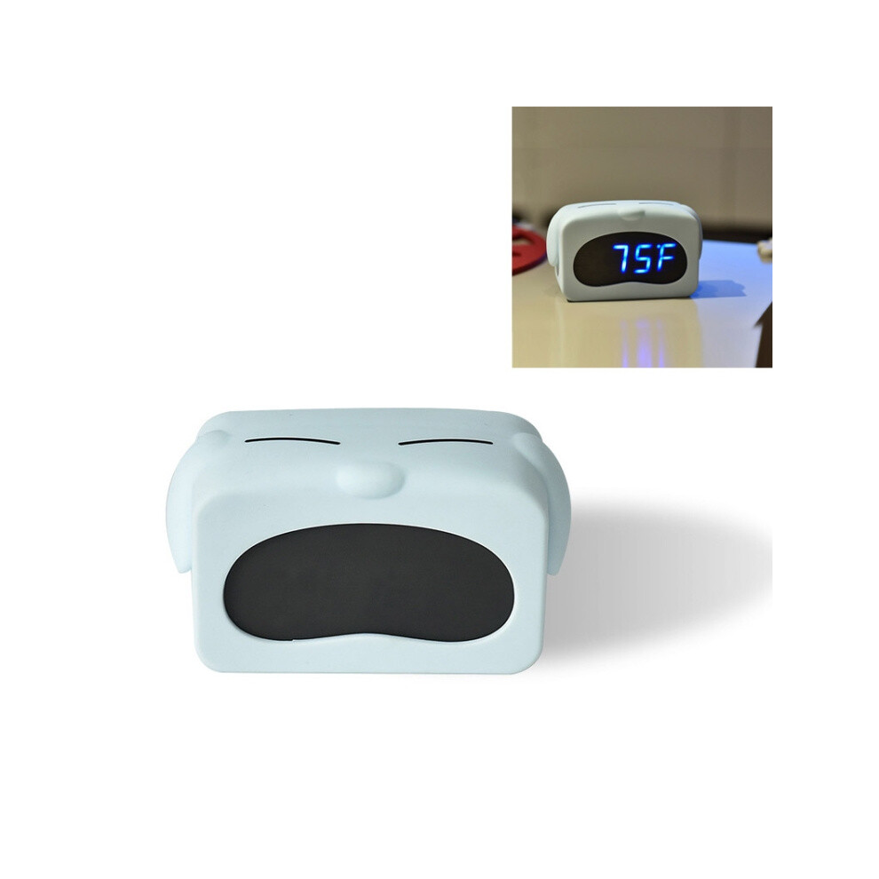 Mini Cute Cartoon Multifunctional Digital Luminous Thermometer Small Alarm Clock( Dog) Blue