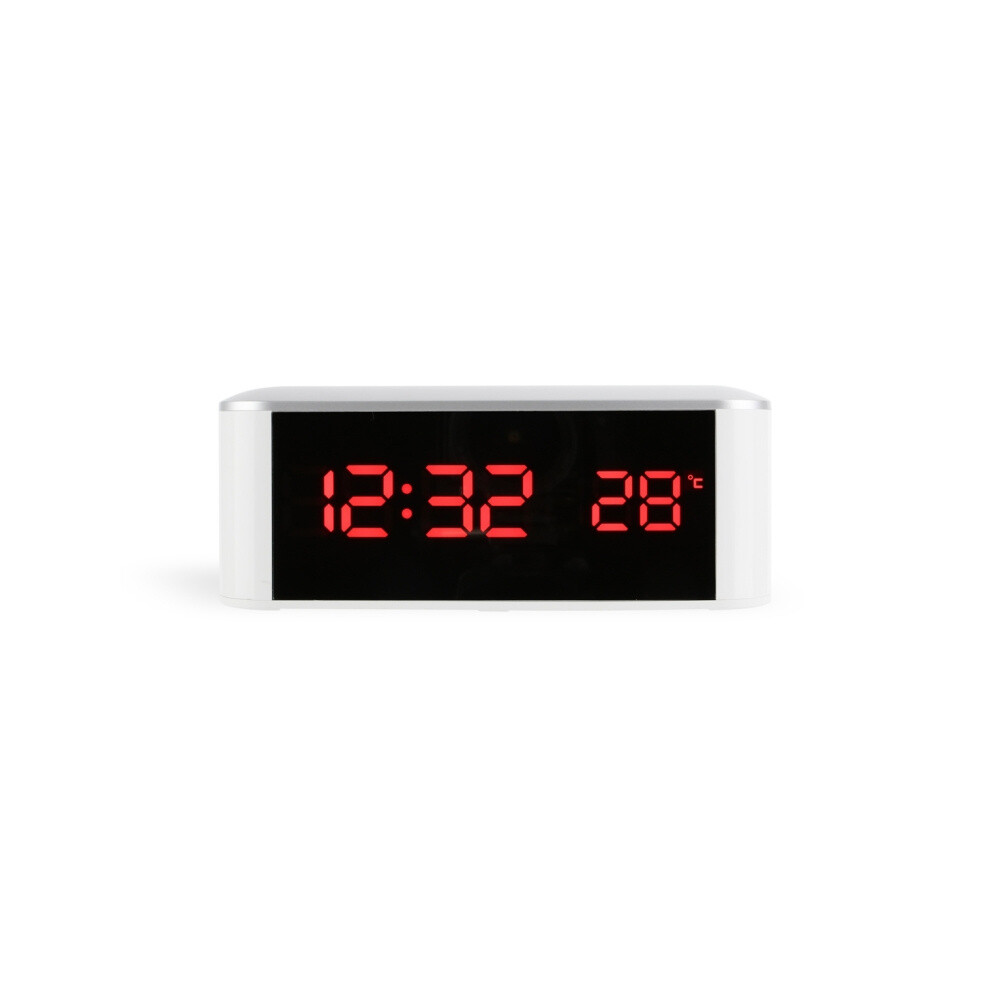 Home Led Mirror Multifunction Electronic Clock Mirror Clock Household Thermometer( Word) Red