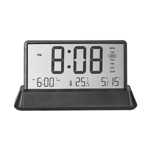 Multifunctional temperature/date display electronic alarm clock (black, opaque)