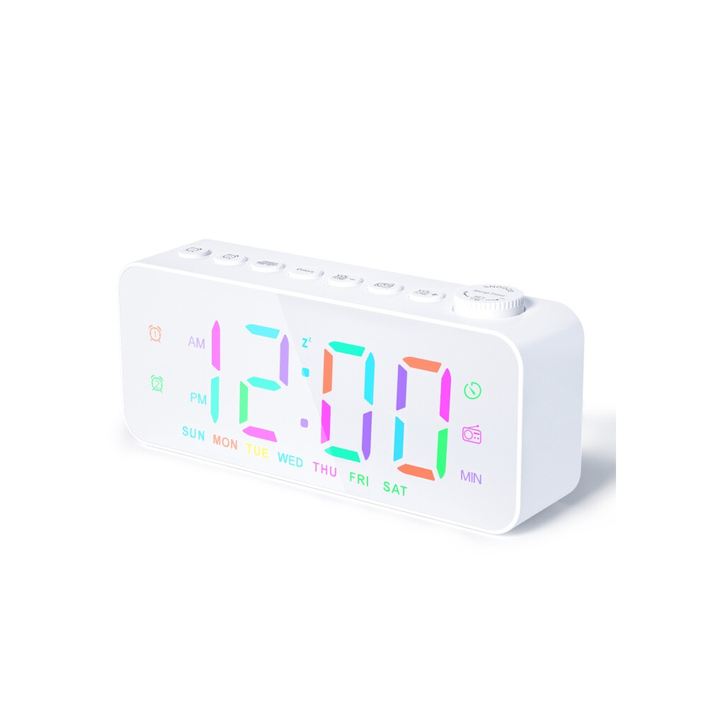 RGB Color Changing LED Digital Alarm Clock with FM Radio Built-in 8 Natural Music(White)