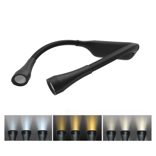 Neckband light, student eye-protecting LED reading light, USB rechargeable book light (black)