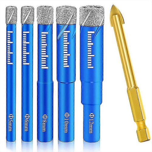 5pcs Round Handle Dry Vacuum Drill with 1pcs Hex Tile Drill Bits