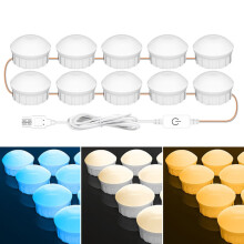 Badkamerspiegel met 10 LED's, USB-aansluiting en driekleurige dimfunctie.