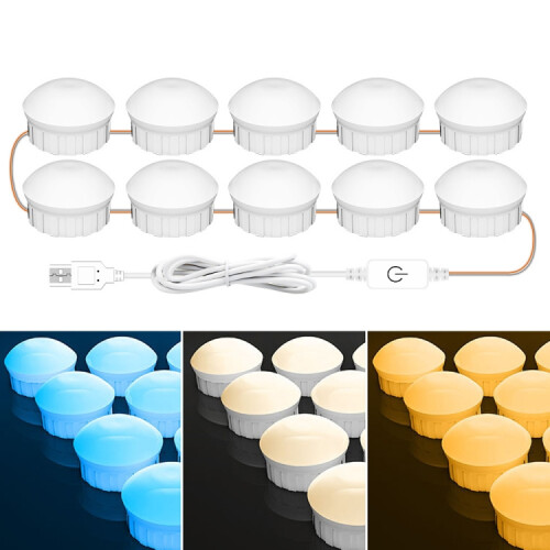 10 LED, luce frontale per specchio da bagno/bagno, con USB e regolazione a tre colori.