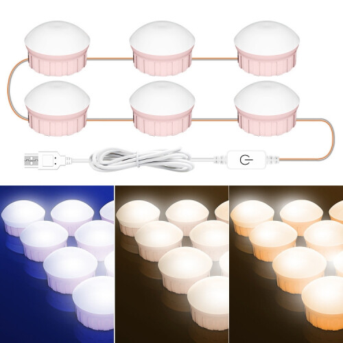 6 LEDs Cosmetic Room Bathroom Mirror Front Light USB Three-Color Dimming Light